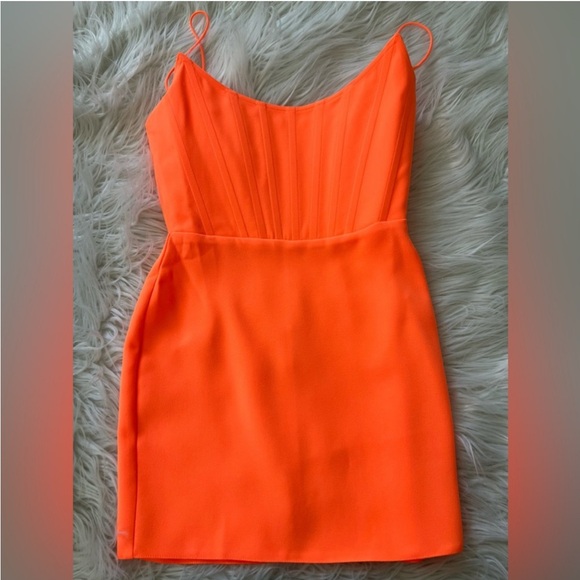 Alex Perry Caine Corset Stretch Crepe Mini Dress Orange - Picture 2 of 9